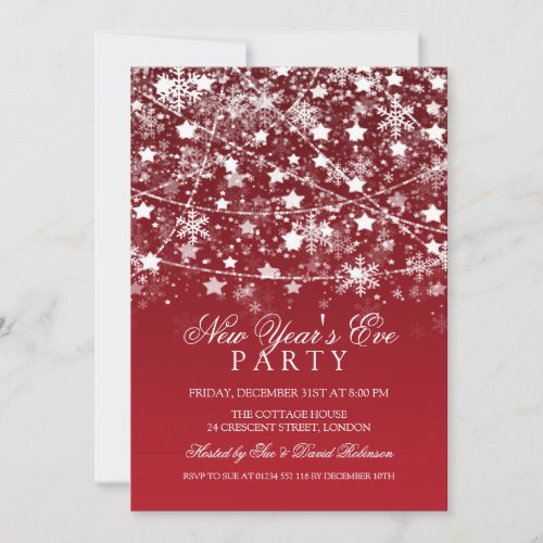 New Years Eve Party Holiday String Lights Red Invitation