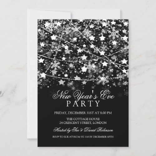New Years Eve Party Holiday String Lights Silver Invitation