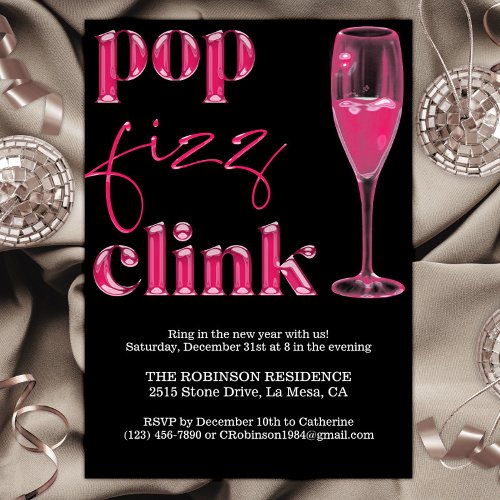 New Years Eve Party Hot Pink Cheers Invitation