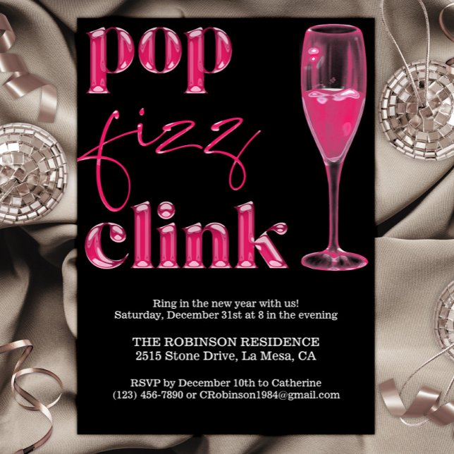 New Year's Eve Party Hot Pink Cheers Invitation (Creator Uploaded)