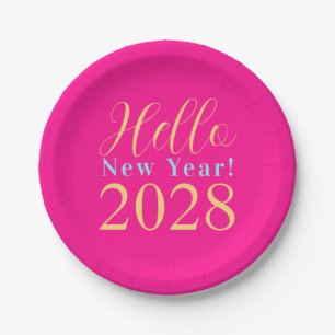 New Year's Eve Party Hot Pink Chic Paper Plates