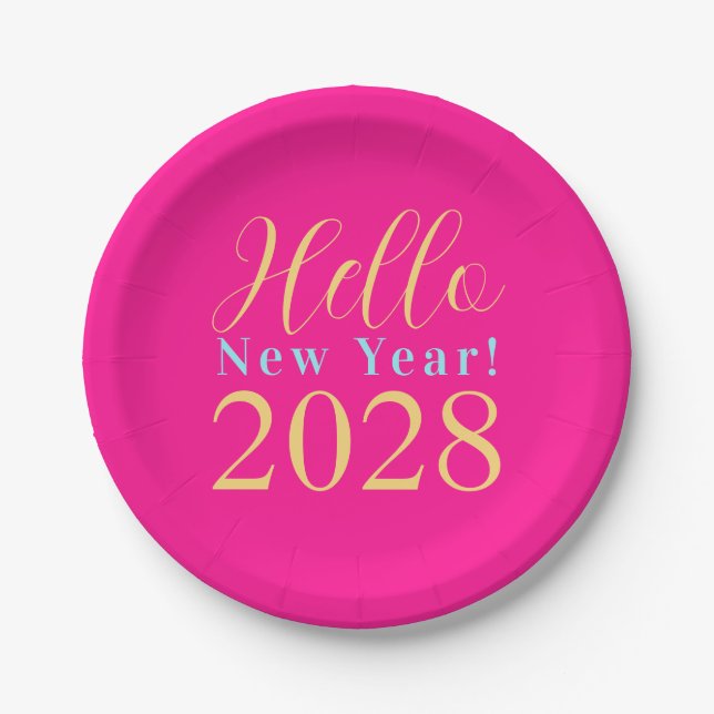 New Year's Eve Party Hot Pink Chic Paper Plates (Front)