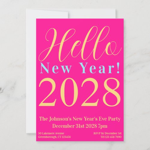 New Years Eve Party Hot Pink Invitation