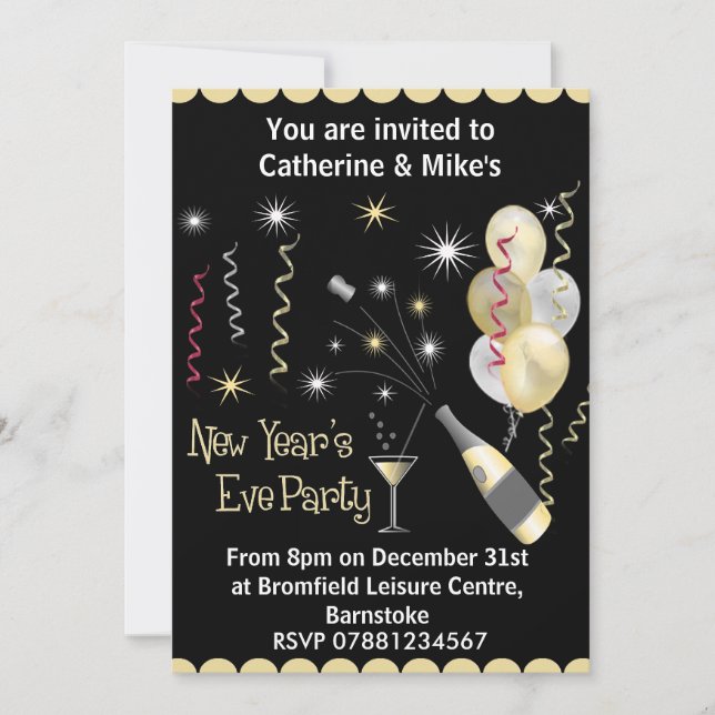 New Years Eve Party Invitation - Black & Gold (Front)
