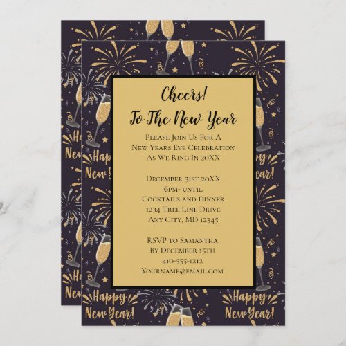 New Years Eve Party Invitation Champagne Fireworks