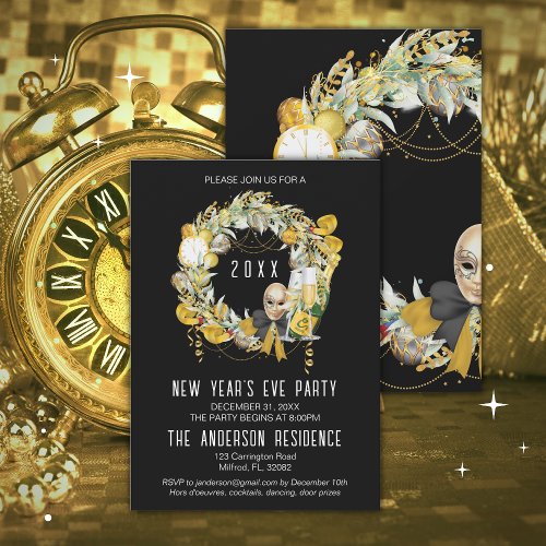 New Years Eve Party Invitation Elegant Wreath