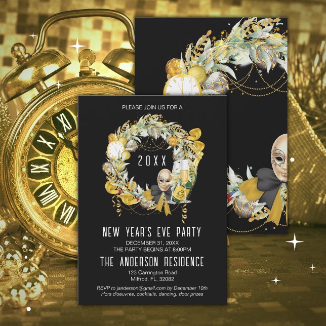 New Year's Eve Party Invitation Elegant Wreath (Creator Uploaded)