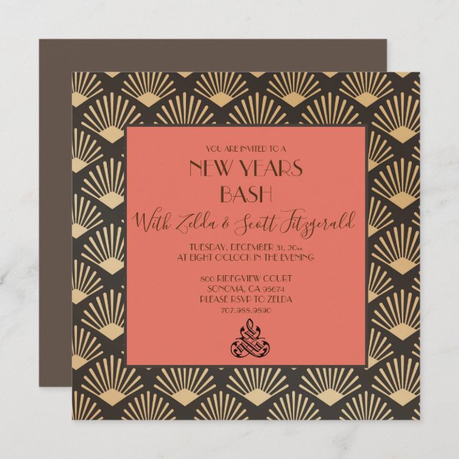 New Years Eve Party Invitation Gatsby Vintage Deco (Front/Back)