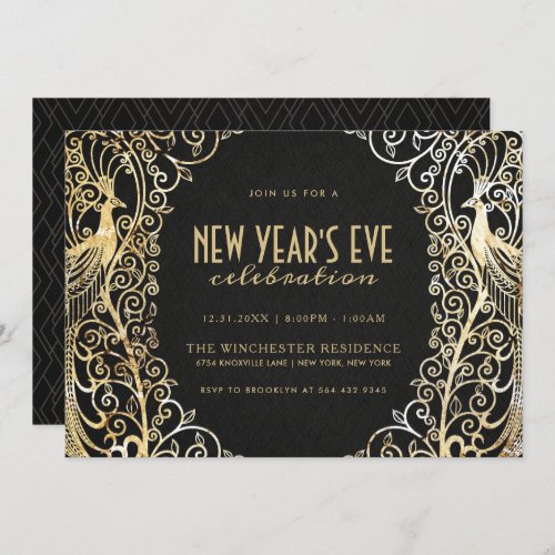 NEW YEARS EVE PARTY INVITATION  Golden Peacock