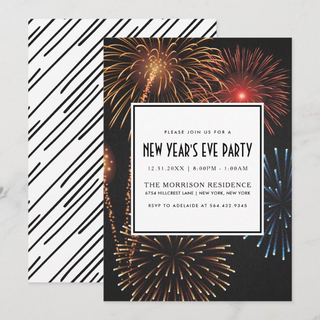 NEW YEAR'S EVE PARTY INVITATION | Modern Fireworks (Front/Back)