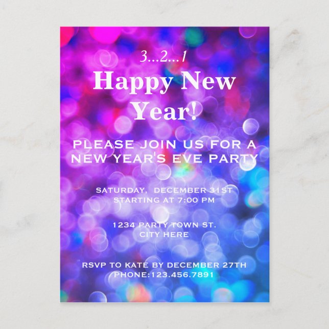 New Year's Eve Party Invitation Postcard (Front)