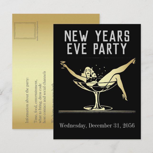 New Years Eve Party Invitation Postcard (Front/Back)