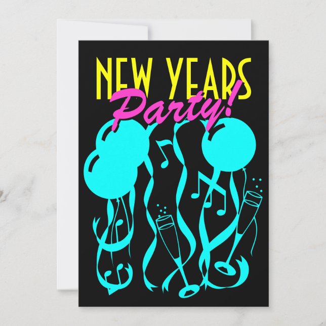 New years eve party invitations | Neon colors (Front)