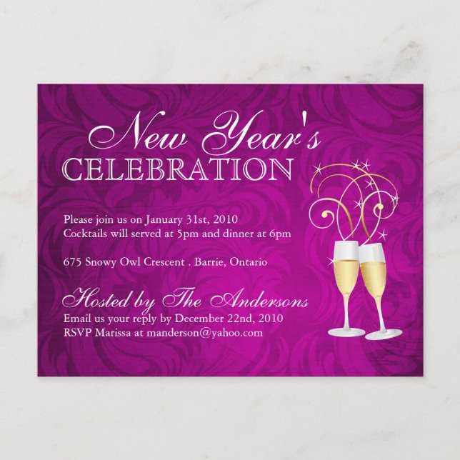 New Years Eve Party Invitations Postcards (Front)