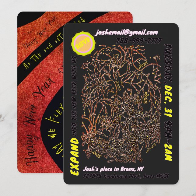 NEW YEAR'S EVE PARTY invite & flat holiday card (Front/Back)