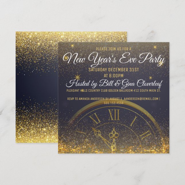 New Year's Eve Party Luxury midnight Invitation (Front/Back)