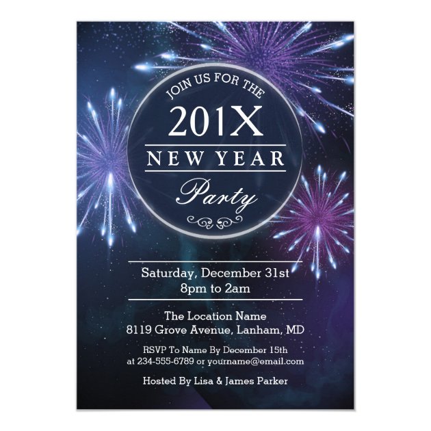 New Year's Eve Party Midnight Fireworks Starry Sky Invitation