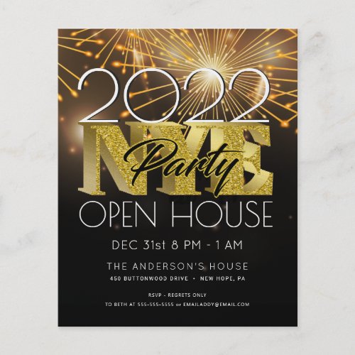NEW YEARS EVE PARTY MODERN BOLD GOLD FIREWORKS IN FLYER