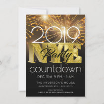 NEW YEAR'S EVE PARTY MODERN BOLD GOLD FIREWORKS INVITATION