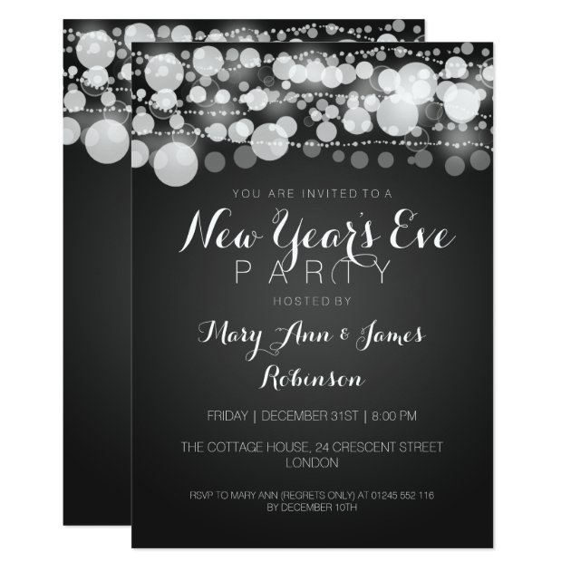 New Year's Eve Party Modern Dots Black Invitation