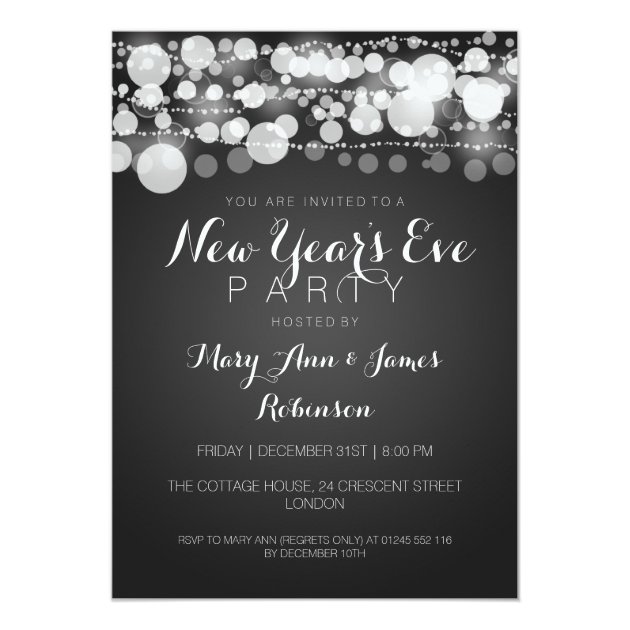 New Year's Eve Party Modern Dots Black Invitation