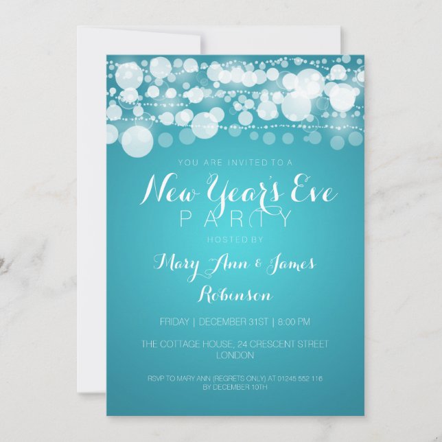New Year's Eve Party Modern Dots Turquoise Invitation (Front)