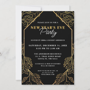 New Year's Eve Party Modern Gold and Black Holiday Invitation