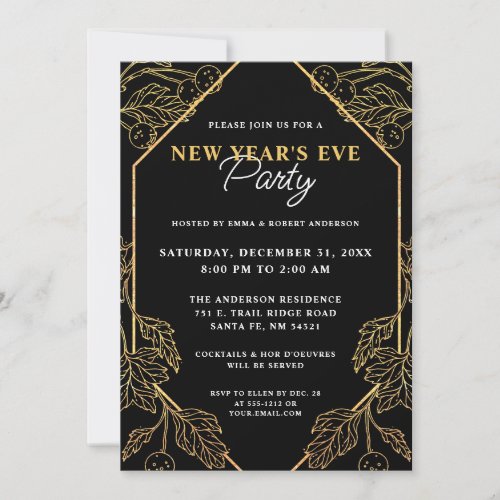 New Years Eve Party Modern Gold and Black Holiday Invitation