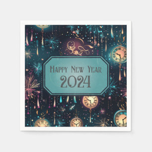 New Year's Eve Party Napkins Colorful Clock Design