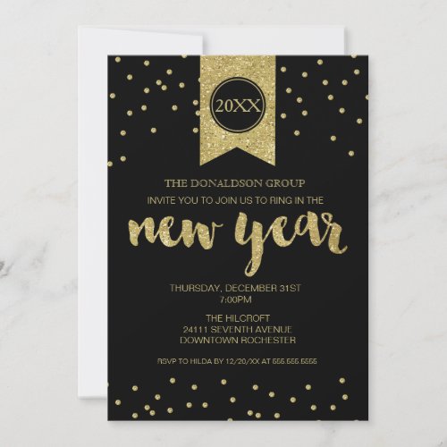 New Years Eve Party New Year Gold Glitter Black Invitation