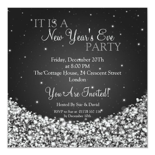 New Years Eve Party Night Sparkle Black Invitation