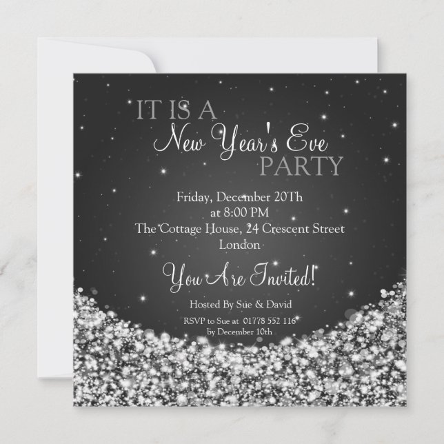 New Years Eve Party Night Sparkle Black Invitation (Front)