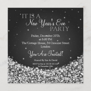 New Years Eve Party Night Sparkle Black Invitation