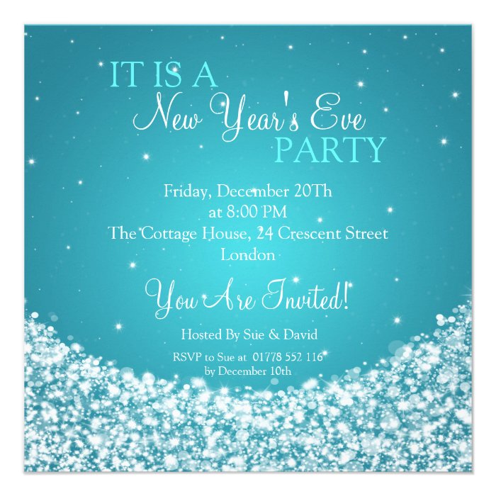 New Years Eve Party Night Sparkle Blue Invitations