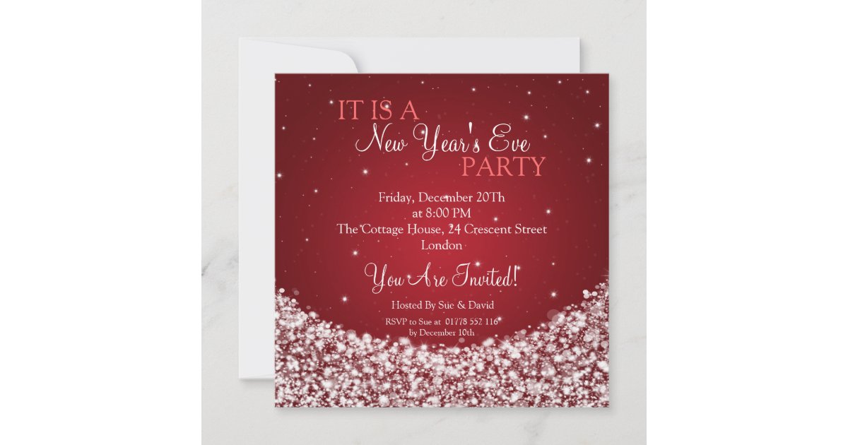 New Years Eve Party Night Sparkle Red Invitation | Zazzle