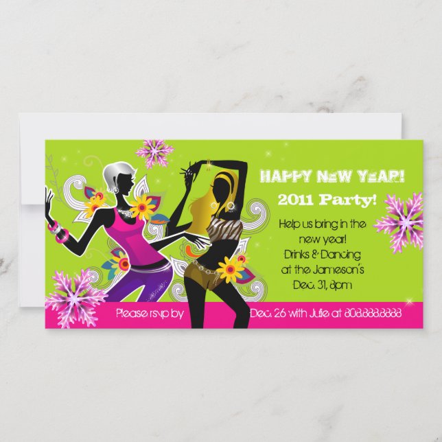 New Year's Eve Party Photo Card Dancing Lime (Front)