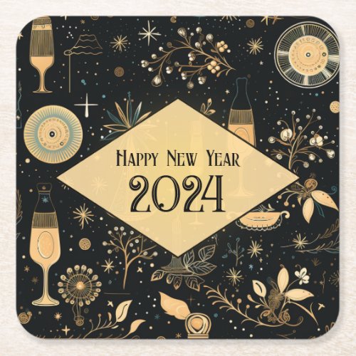 New Years Eve Party Plates _ Party Icons Design  Square Paper Coaster