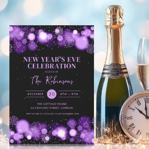 New Years Eve Party Purple Black Winter Wonder Invitation