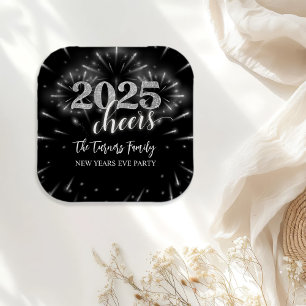 New Year's Eve Party Silver & Black Paper Plates