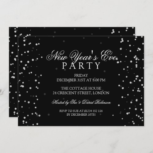 New Years Eve Party Silver Confetti Dots Invitation