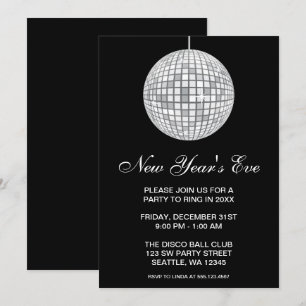 New Years Eve Party Silver Disco Ball Invitation