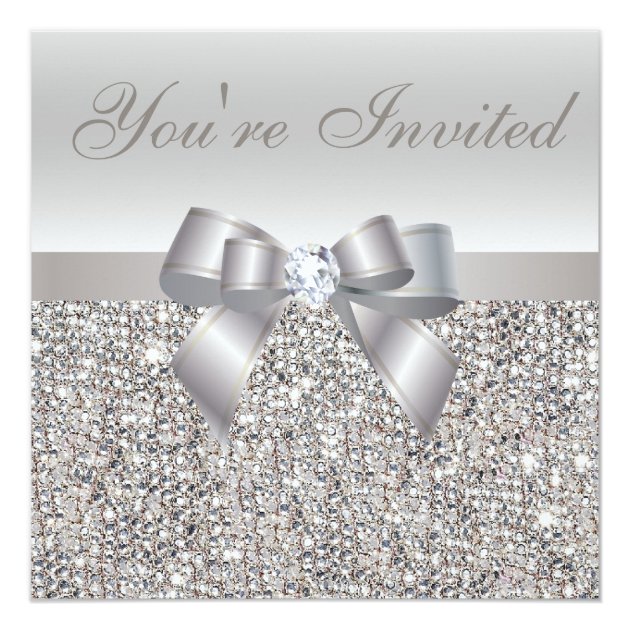 New Year's Eve Party Silver Sequins Diamond Print Invitation