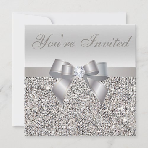 New Years Eve Party Silver Sequins Diamond Print Invitation
