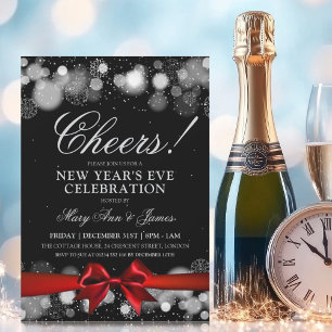 New Years Eve Party Silver Winter Wonder Red Bow Invitation