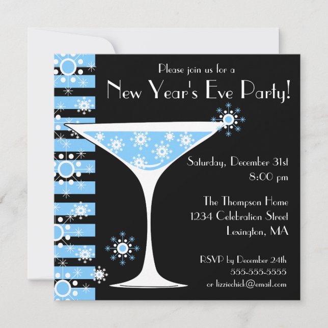 New Years Eve Party Snowflake Cocktail Invitation (Front)