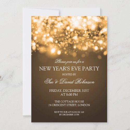 New Years Eve Party Sparkling Lights Gold Invitation