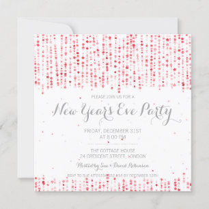 New Years Eve Party Star Confetti Red Invitation