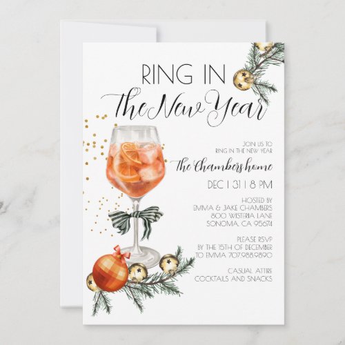 New Years Eve Party Watercolor Cocktails Invitation
