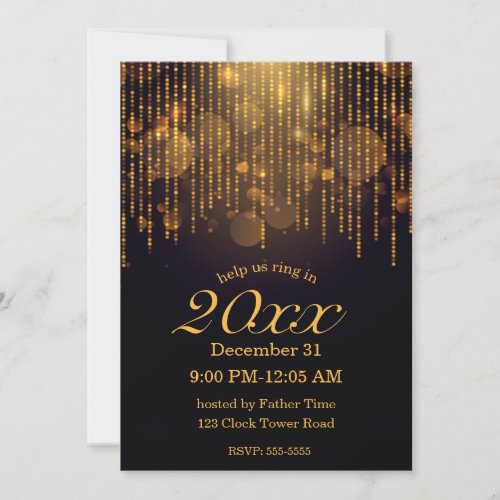 New Years Eve Party with gold twinkle lights Invitation