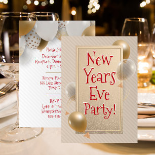 New Years Eve Party with Gold & White Balloons Invitation
